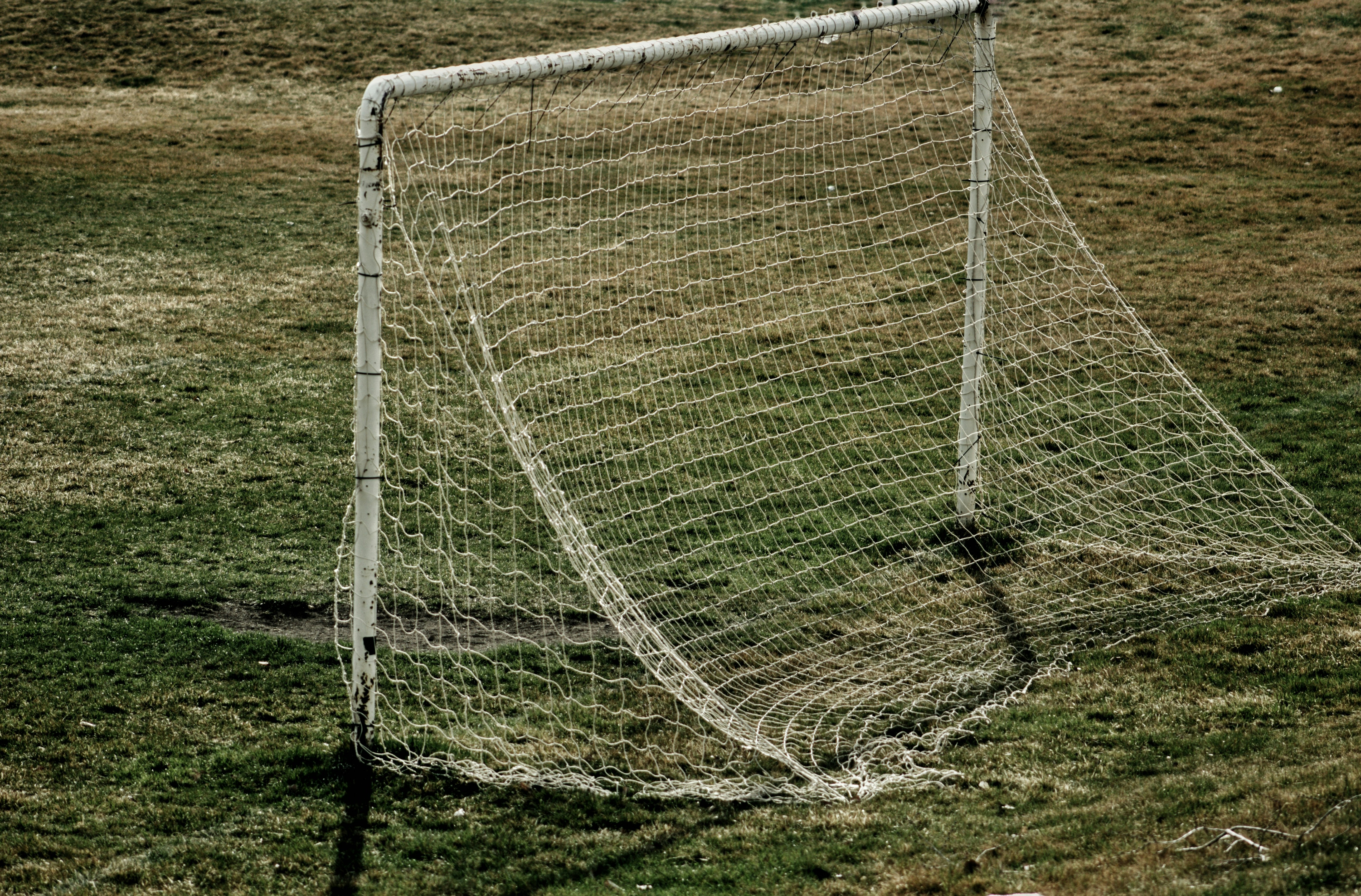 a soccer goal on a grassy field